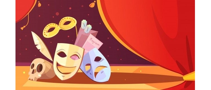 Representación de los apoyos del teatro máscara cráneo _ Vector gratuito